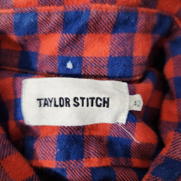 Taylor‎ Stitch Shirt Men's 42 Flannel Red & Blue Plaid Button-Down Shirt Pocket - Picture 7 of 10